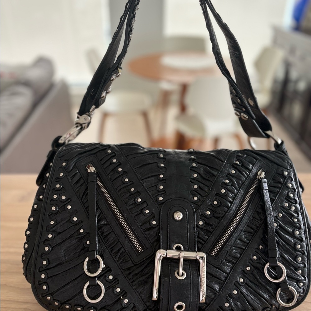 Moto-styled Black Studded Women's Bag